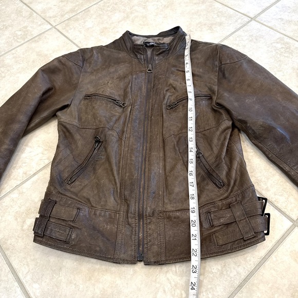 VTG Vera Pelle Brown Leather Woman Sz 44 (S/M) Motorcycle Coat Lined Jacket - Picture 5 of 11